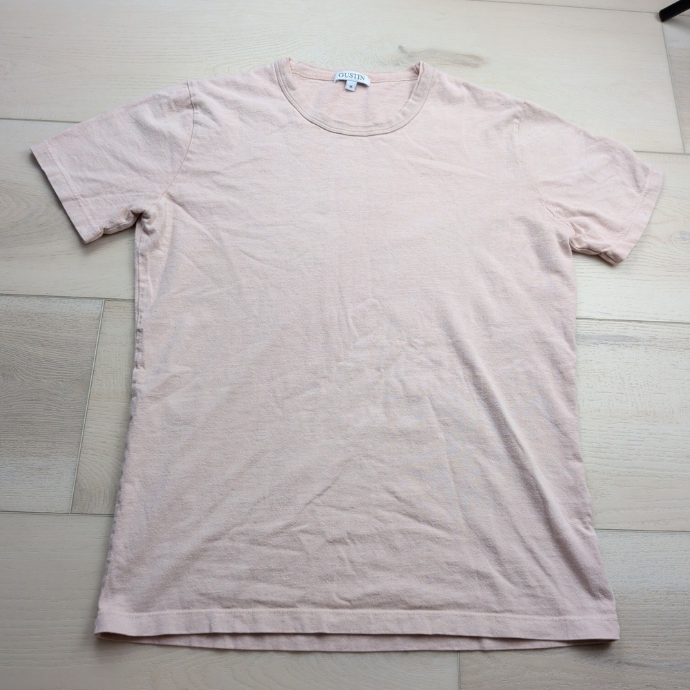 Gustin Mens Short Sleeve Crew Neck Cotton T-Shirt Peach Pink Made in USA Size M